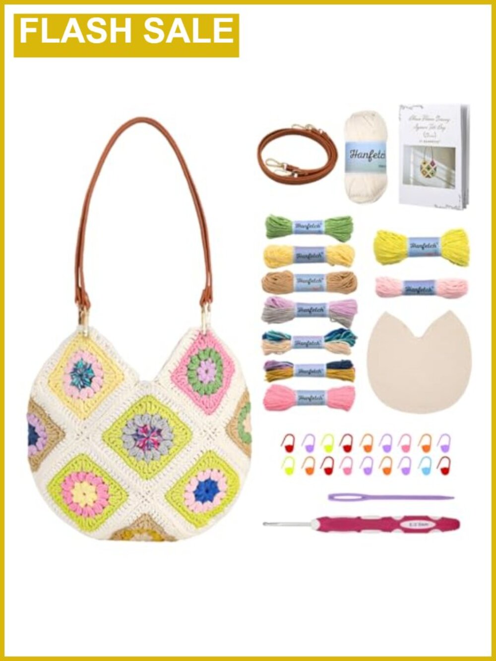 Crochet Kit Granny Square Tote Bag DIY Craft Supplies for Adults